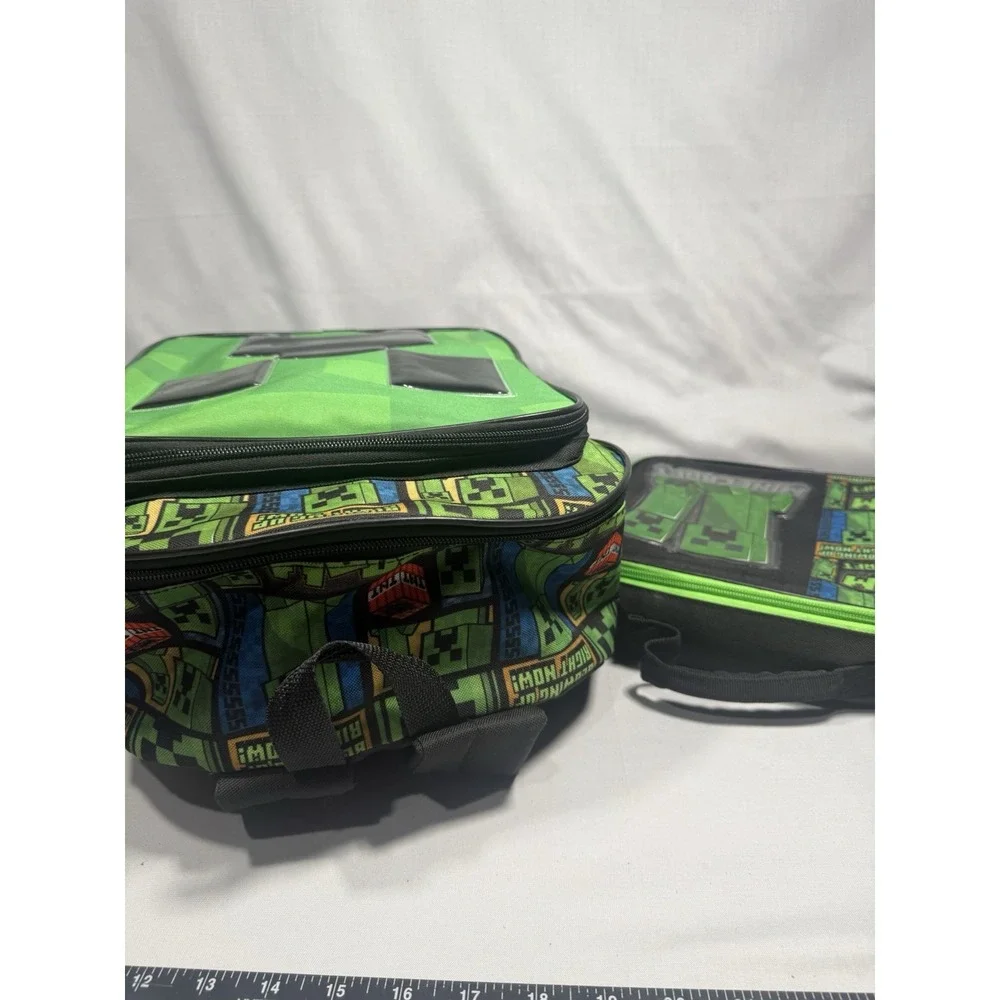 Minecraft Creeper Backpack‎ & Lunchbox Set Black Green School Bag GUC